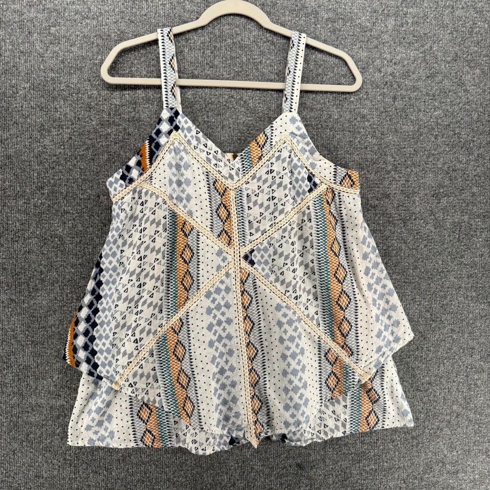 Doe & Rae Top Womens M Patchwork Crochet Trim Sleeveless Boho Cottagecore Casual